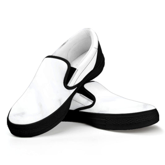 White Marble Print Black Slip On Sneakers