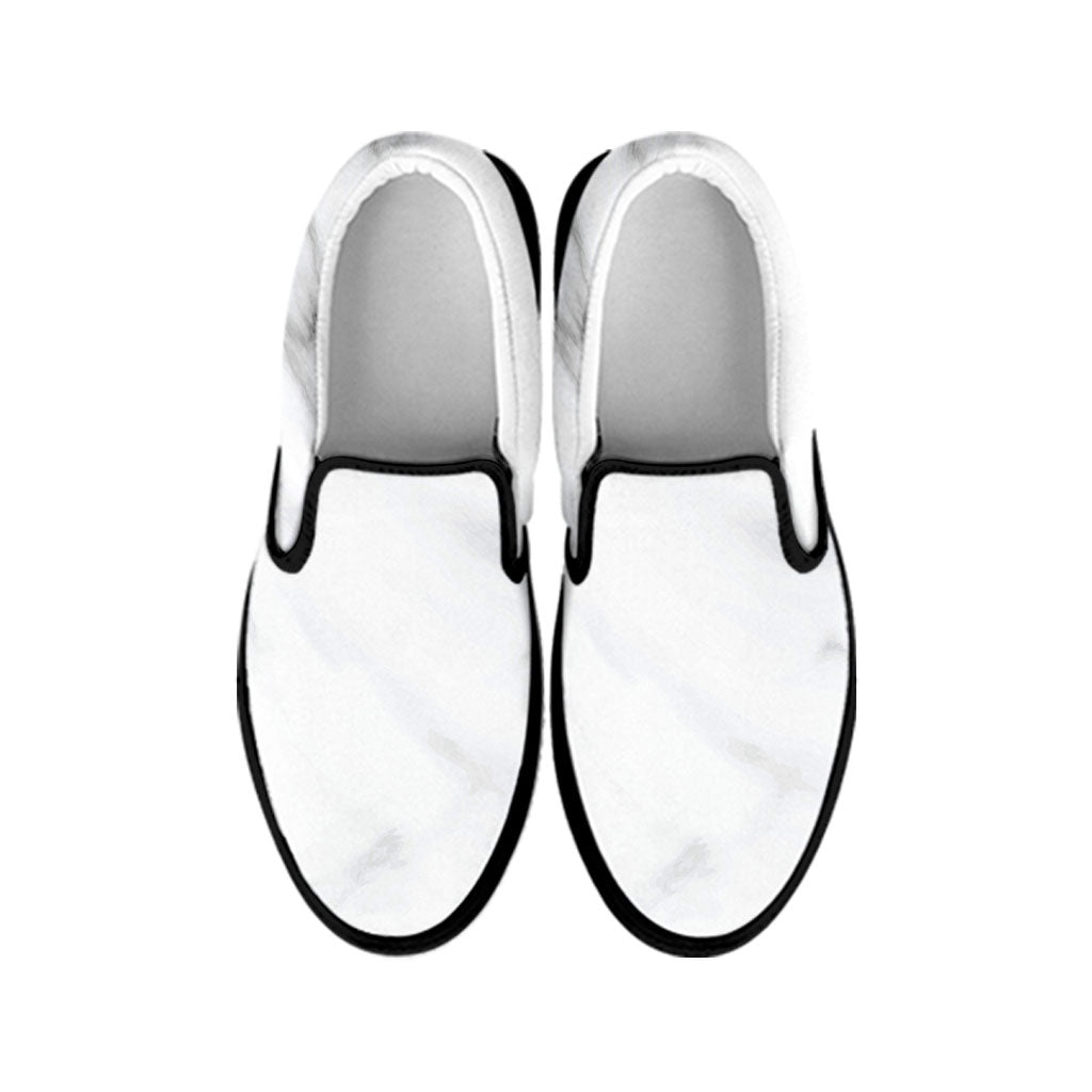 White Marble Print Black Slip On Sneakers