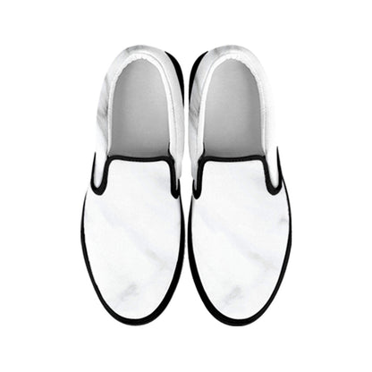 White Marble Print Black Slip On Sneakers
