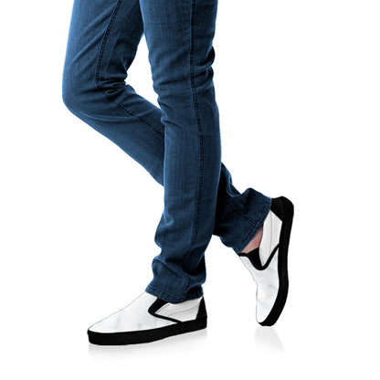 White Marble Print Black Slip On Sneakers