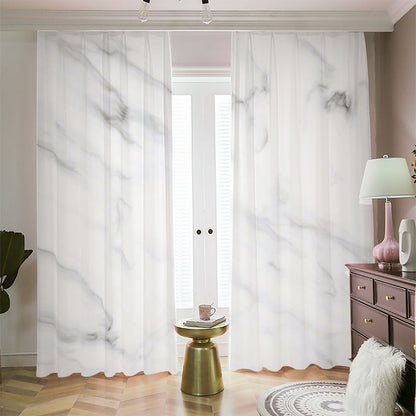 White Marble Print Blackout Pencil Pleat Curtains