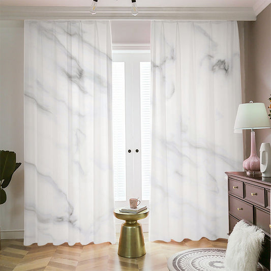 White Marble Print Blackout Pencil Pleat Curtains