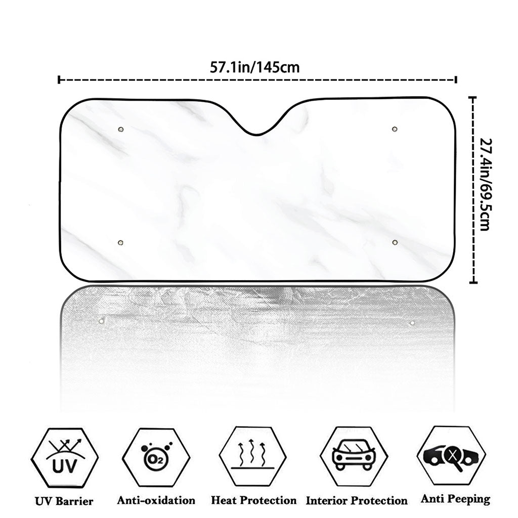 White Marble Print Car Windshield Sun Shade