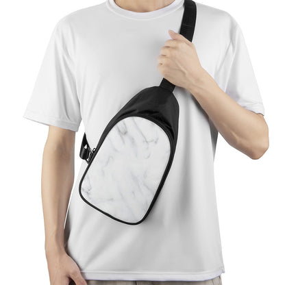 White Marble Print Chest Bag
