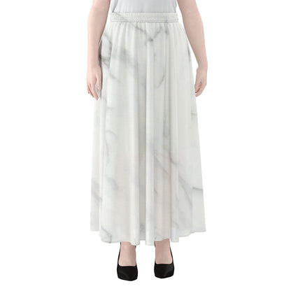 White Marble Print Chiffon Maxi Skirt