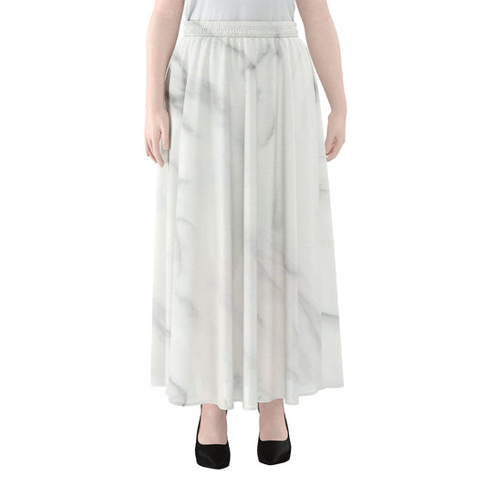 White Marble Print Chiffon Maxi Skirt