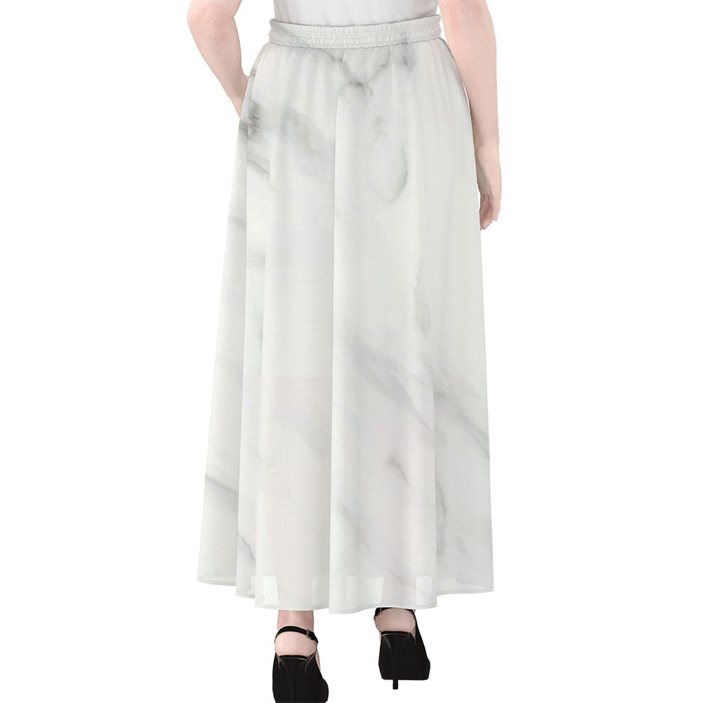 White Marble Print Chiffon Maxi Skirt