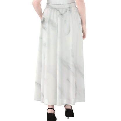 White Marble Print Chiffon Maxi Skirt