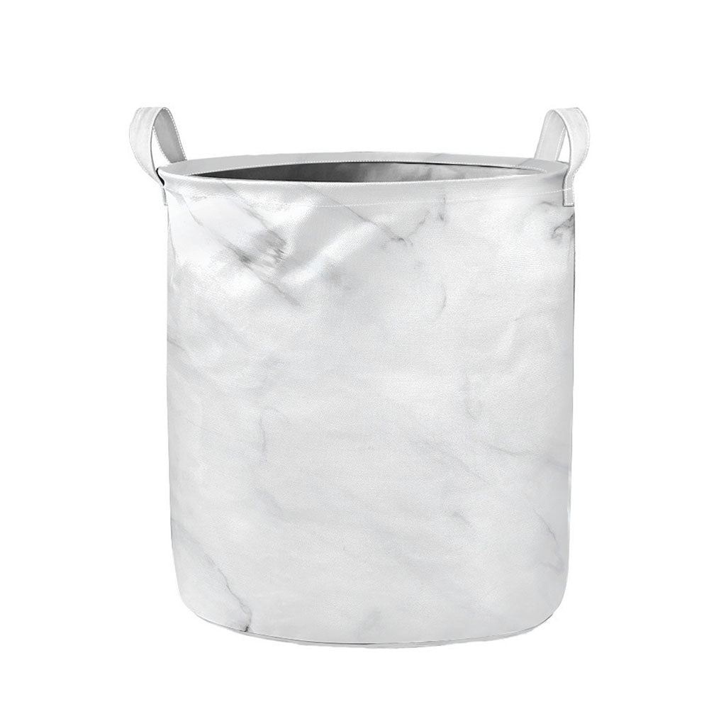 White Marble Print Collapsible Laundry Basket