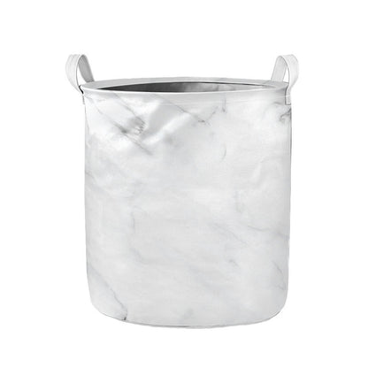 White Marble Print Collapsible Laundry Basket