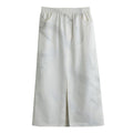 White Marble Print Cotton Front Slit Maxi Skirt