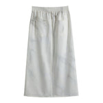White Marble Print Cotton Front Slit Maxi Skirt