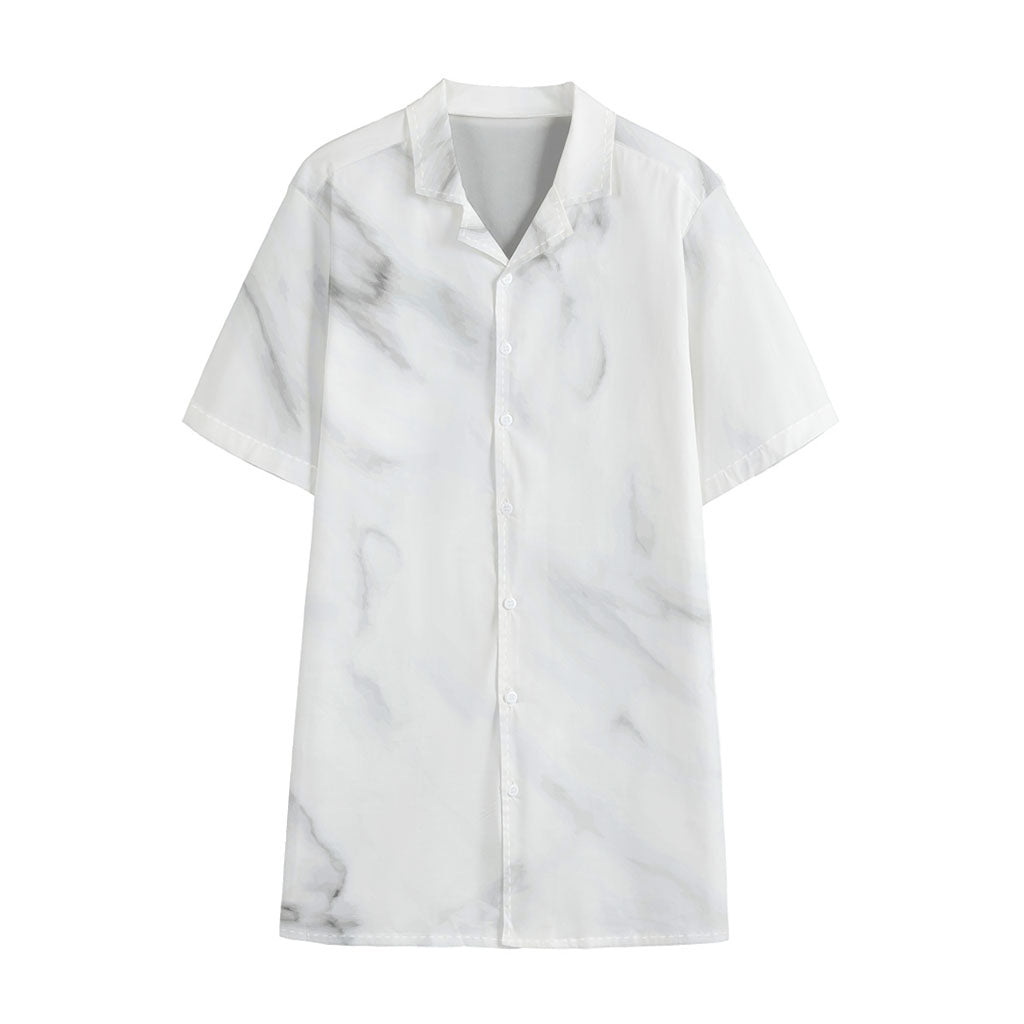 White Marble Print Cotton Hawaiian Shirt