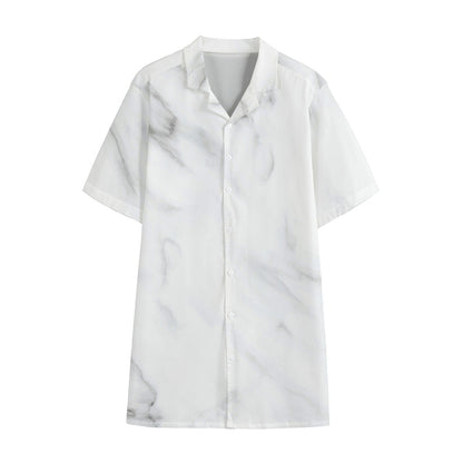 White Marble Print Cotton Hawaiian Shirt