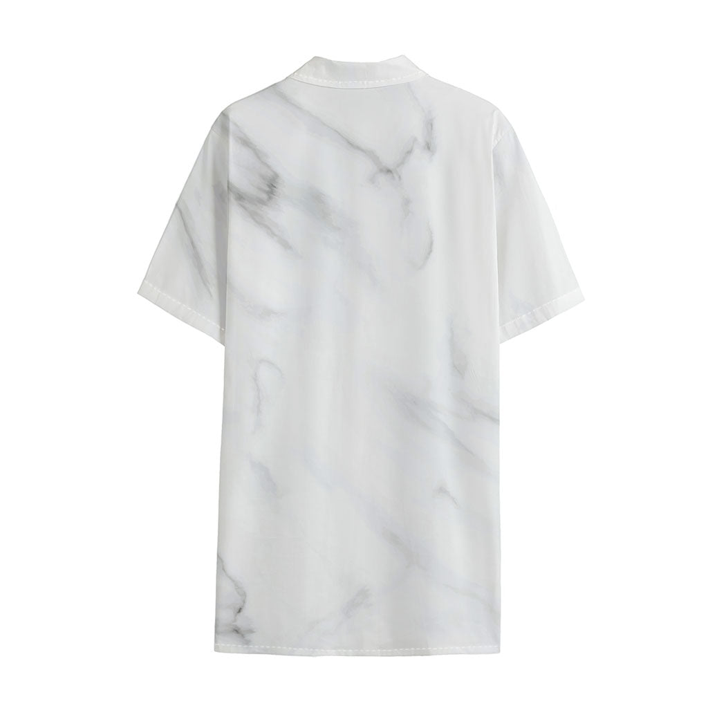 White Marble Print Cotton Hawaiian Shirt