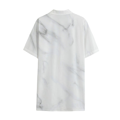 White Marble Print Cotton Hawaiian Shirt