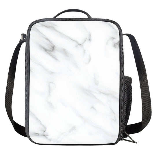 White Marble Print Crossbody Lunch Bag