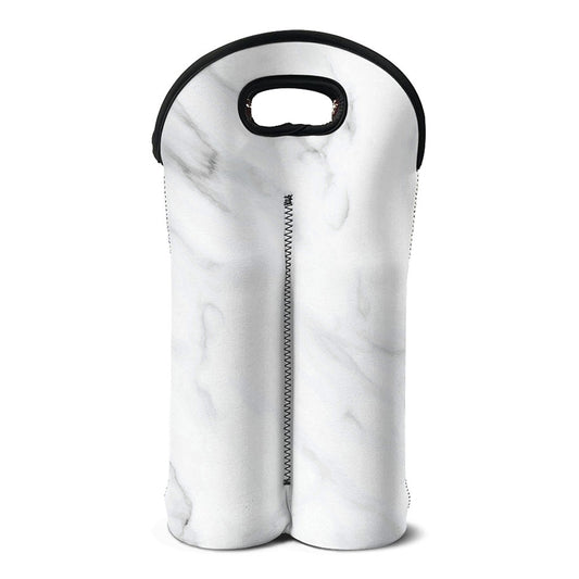 White Marble Print Double Neoprene Wine Tote