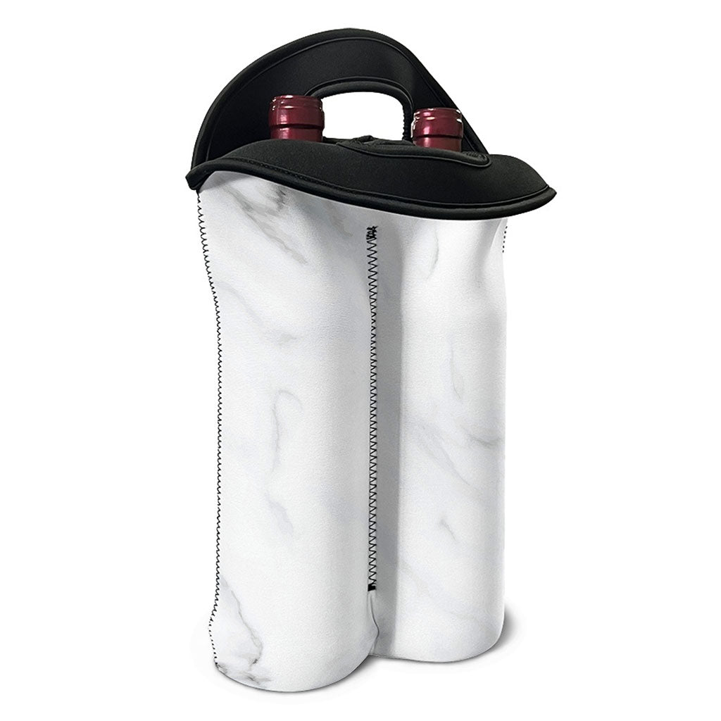 White Marble Print Double Neoprene Wine Tote