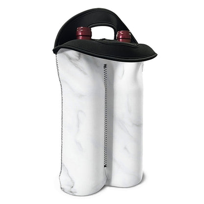 White Marble Print Double Neoprene Wine Tote