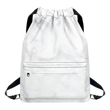 White Marble Print Drawstring Backpack
