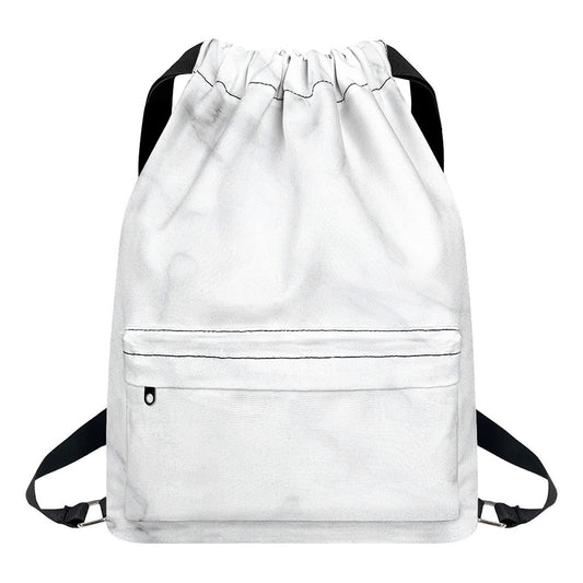 White Marble Print Drawstring Backpack