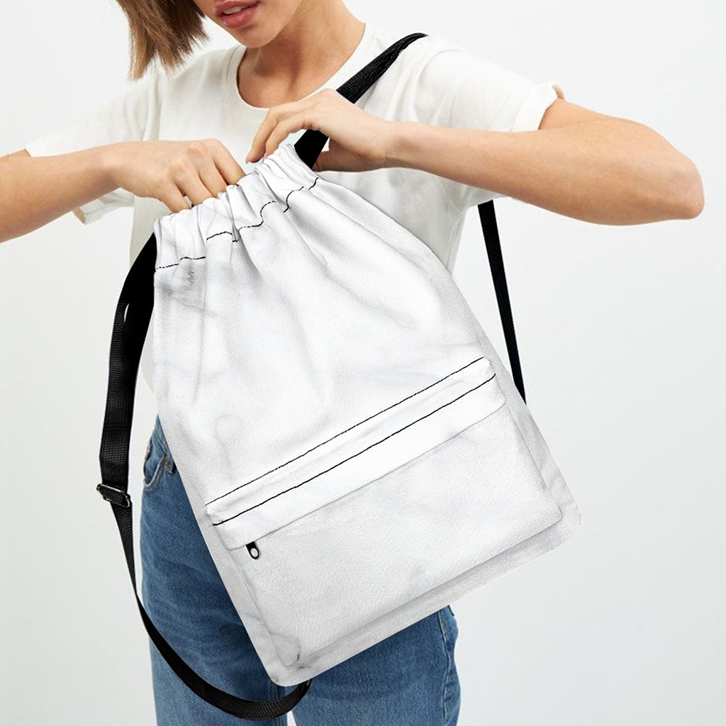 White Marble Print Drawstring Backpack