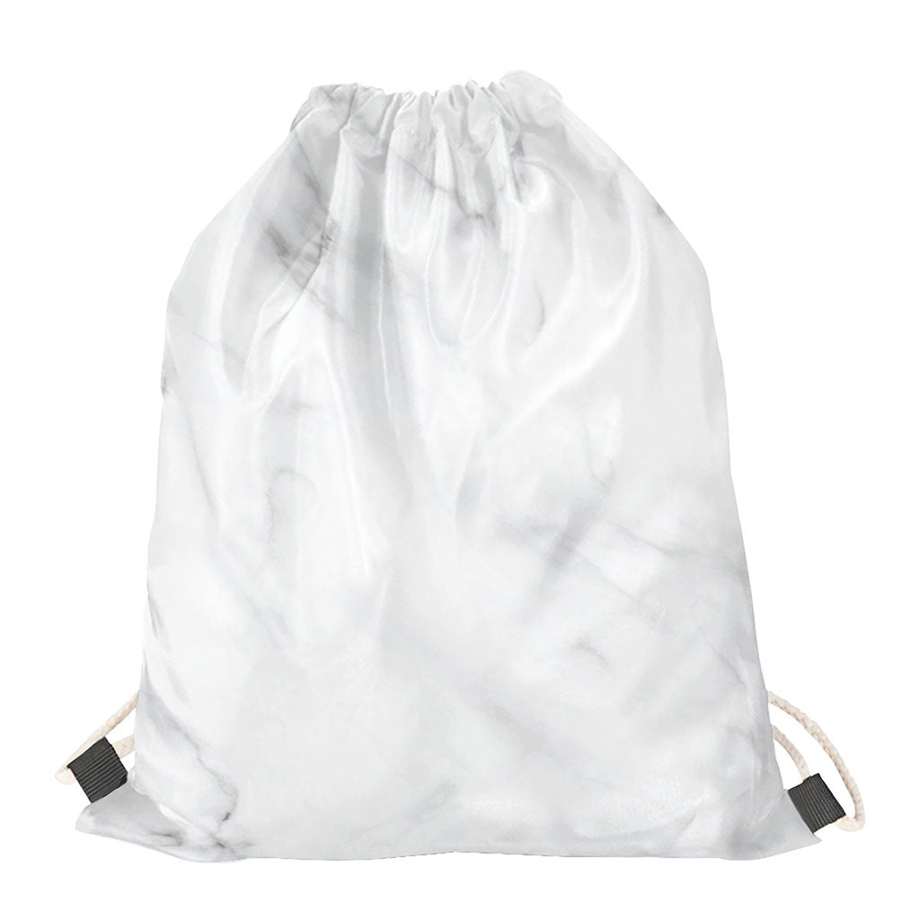 White Marble Print Drawstring Bag