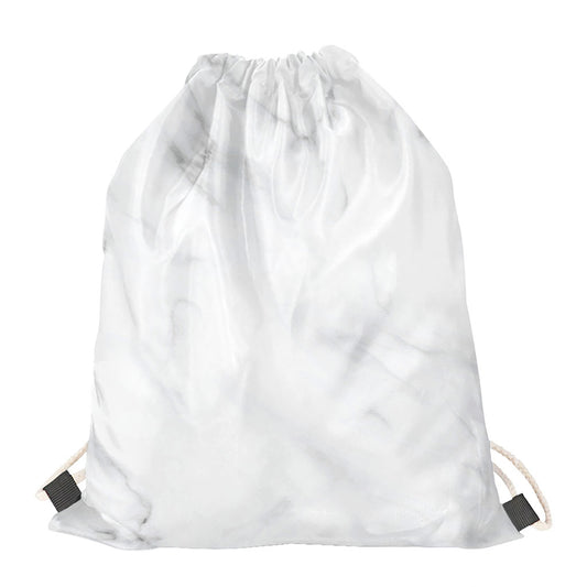 White Marble Print Drawstring Bag