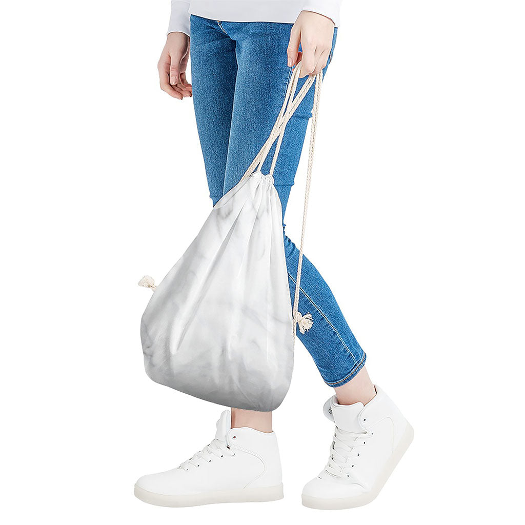 White Marble Print Drawstring Bag