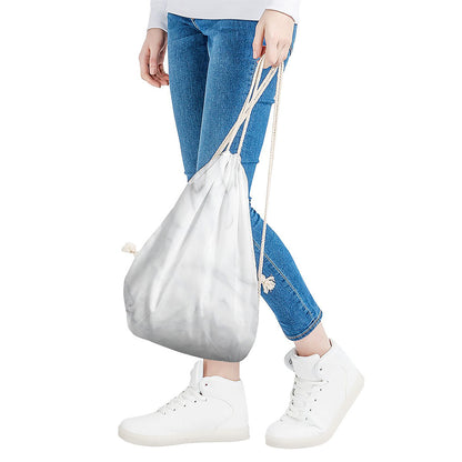 White Marble Print Drawstring Bag