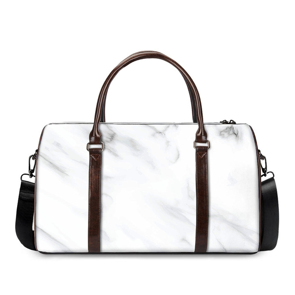 White Marble Print Duffle Bag