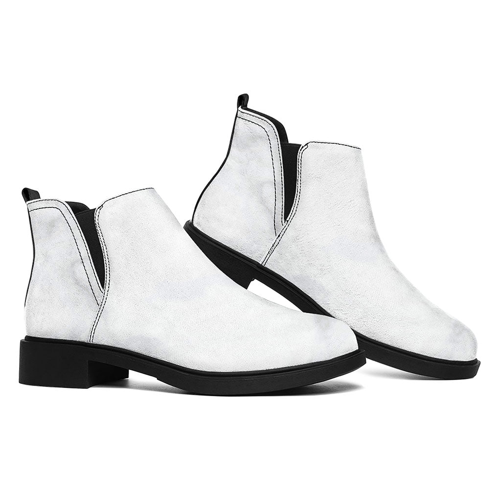 White Marble Print Flat Ankle Boots