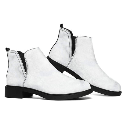 White Marble Print Flat Ankle Boots