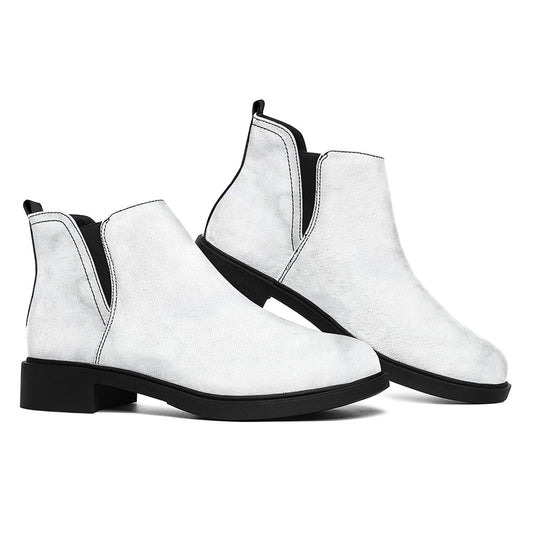 White Marble Print Flat Ankle Boots