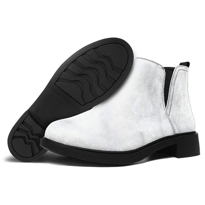 White Marble Print Flat Ankle Boots
