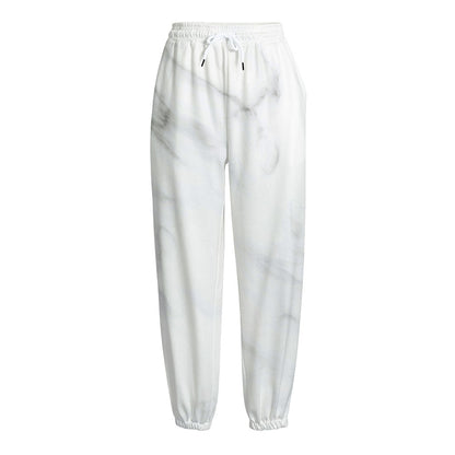 White Marble Print Fleece Lined Knit Pants