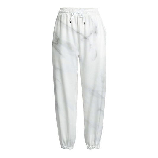 White Marble Print Fleece Lined Knit Pants