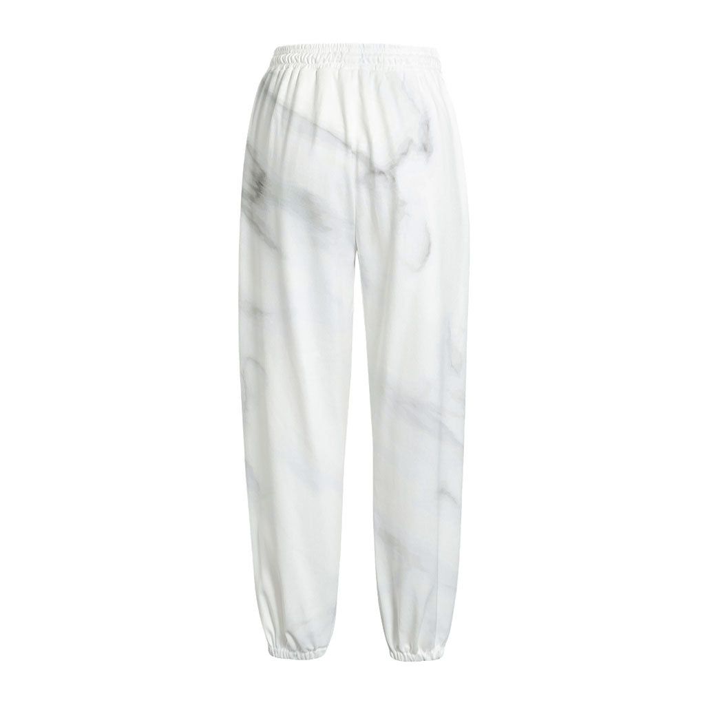 White Marble Print Fleece Lined Knit Pants