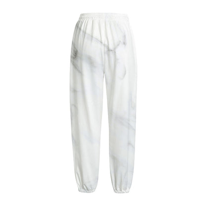 White Marble Print Fleece Lined Knit Pants