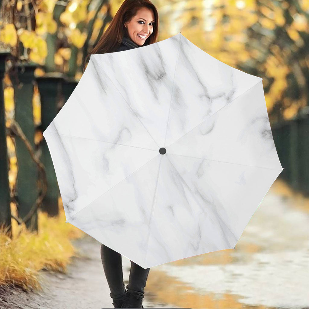 White Marble Print Foldable Umbrella