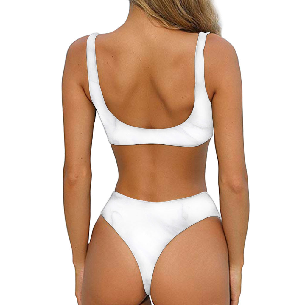 White Marble Print Front Bow Tie Bikini