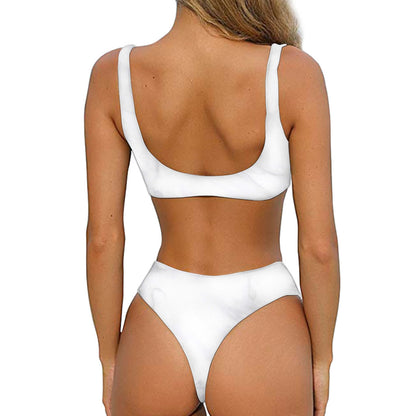 White Marble Print Front Bow Tie Bikini