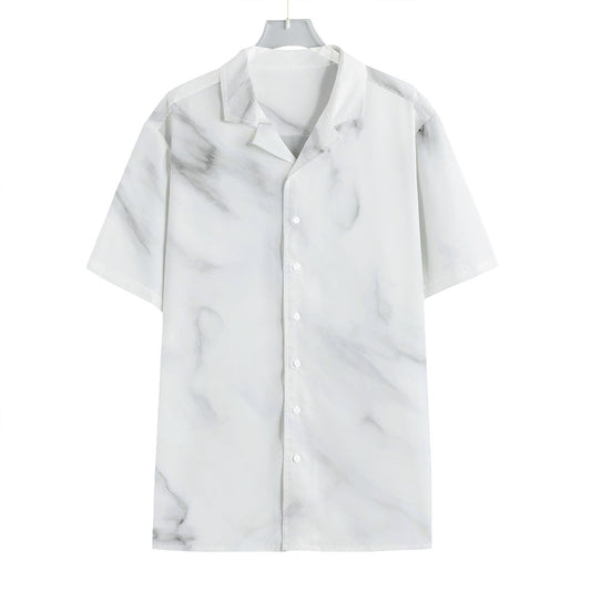 White Marble Print Hawaiian Shirt
