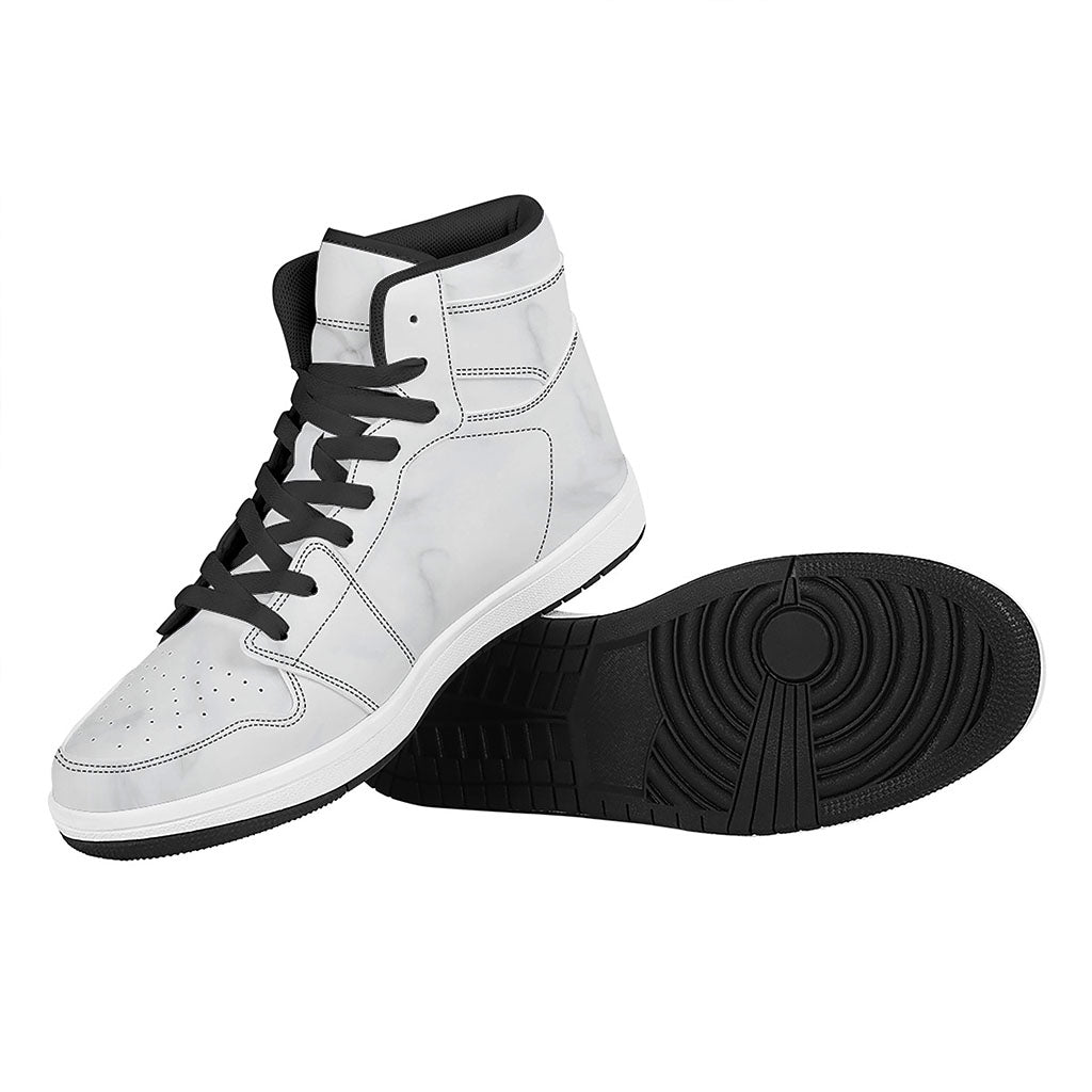 White Marble Print High Top Leather Sneakers