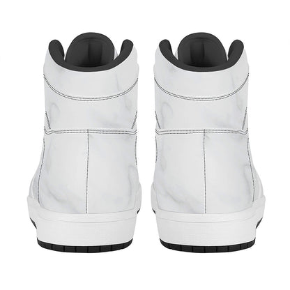 White Marble Print High Top Leather Sneakers