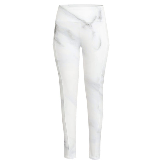 White Marble Print High-Waisted Pocket Leggings