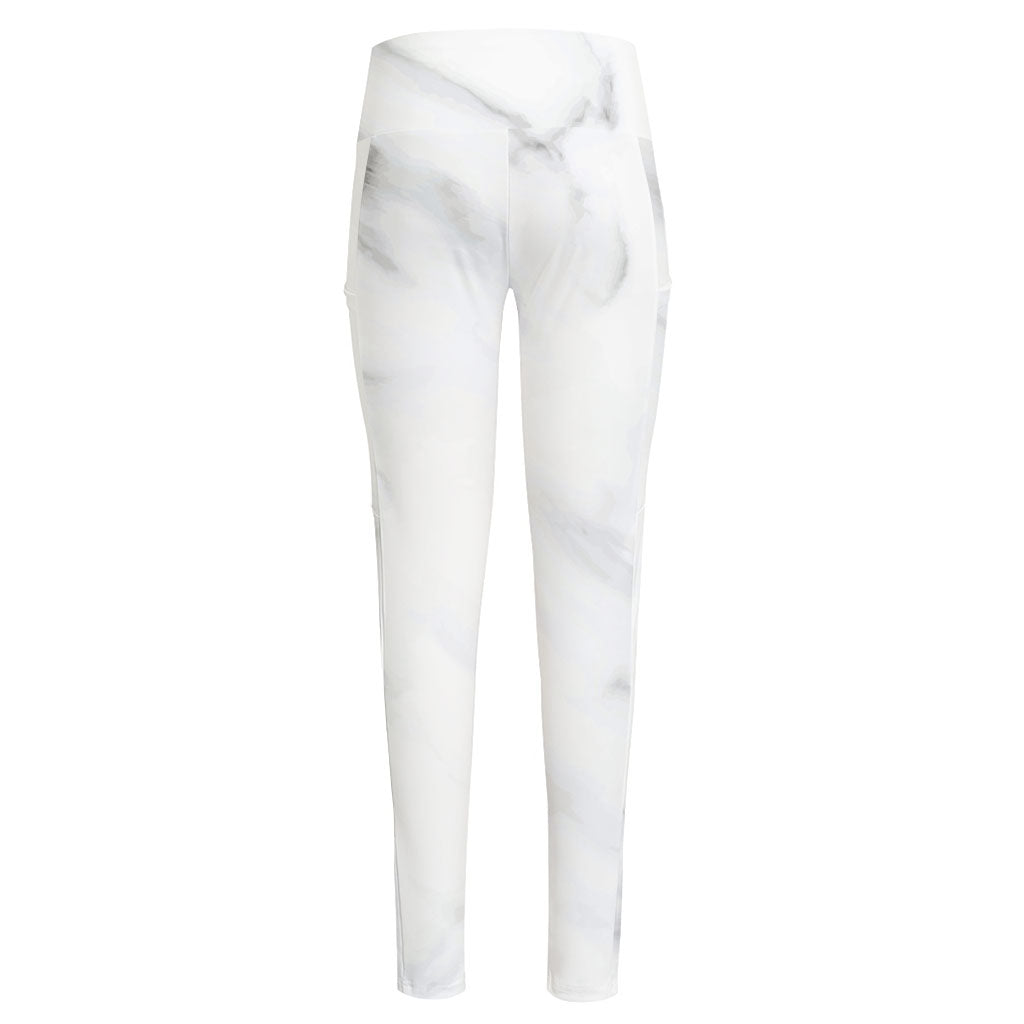 White Marble Print High-Waisted Pocket Leggings