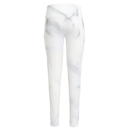 White Marble Print High-Waisted Pocket Leggings