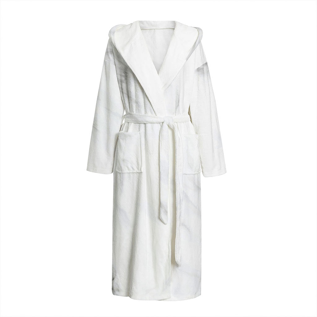 White Marble Print Hooded Bathrobe